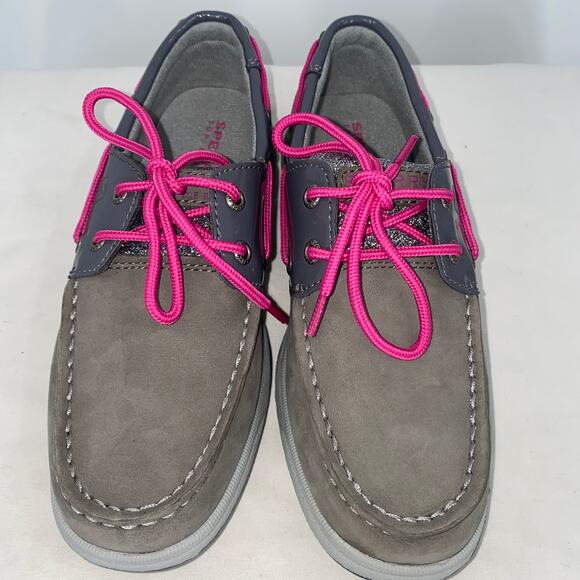 Sperry Girls Intrepid Leather Grey & Pink Loafers Size 2 - Picture 6 of 9